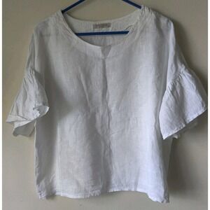 Viola Borghi Top 100%‎ Linen Made In Italy White Boho Beach Flowy Summer Sz L